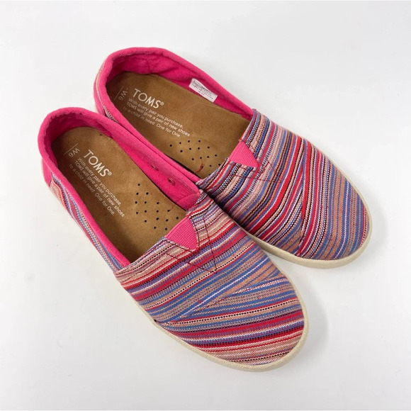 Toms Avalon Raspberry Stripe Woven Slip On Sneakers - Picture 4 of 10